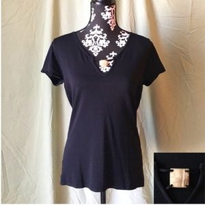 Attyre Black Tribal Blouse with Ivory Bead Accent, XL